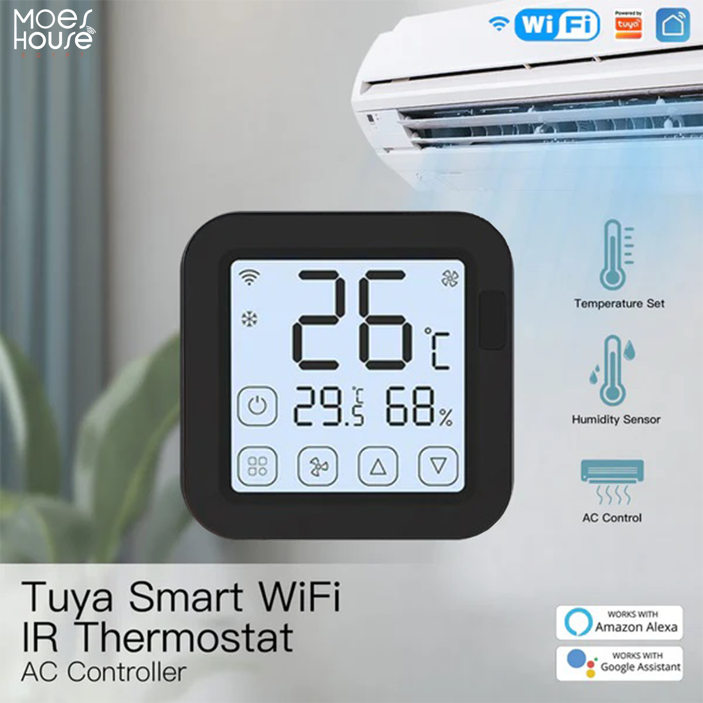 MOES Tuya WiFi Smart IR Thermostat AC Remote Controller Temperature and Humidity Sensor