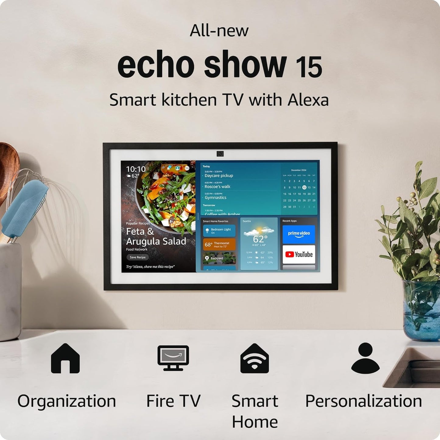 All-new Amazon Echo Show 15 | Full HD 15.6" kitchen hub for home organization, with built-in Fire TV and Alexa
