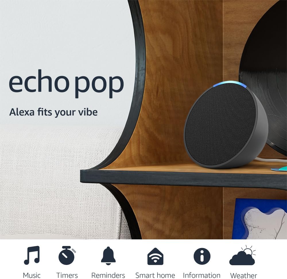 Echo Pop | Full sound compact Wi-Fi & Bluetooth smart speaker with Alexa | Use your voice to control smart home devices, play the Quran or music, and more (speaks English & Khaleeji)