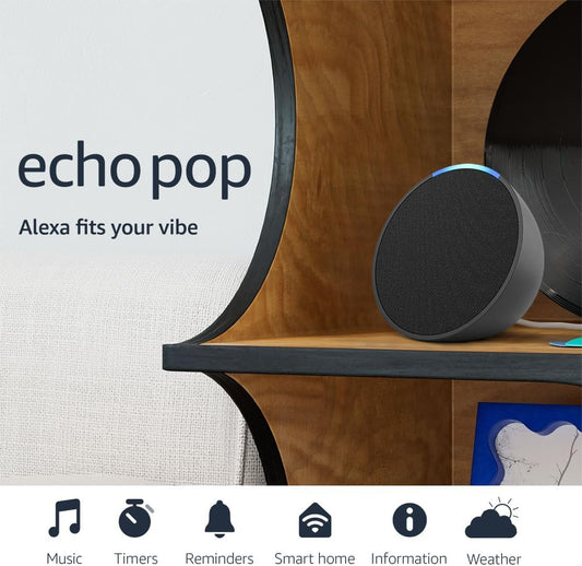 Echo Pop | Full sound compact Wi-Fi & Bluetooth smart speaker with Alexa | Use your voice to control smart home devices, play the Quran or music, and more (speaks English & Khaleeji)