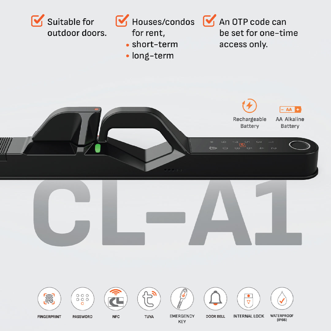 CL-Al1 | Wi-Fi Tuya App Aluminium digital door lock with 304 Stainless steel Lockcase For Sliding & Swing Doors Dustproof & Waterproof (IP67)