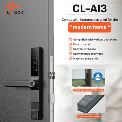 CL-AI3 | Wi-Fi Tuya App Aluminium digital door lock with 304 Stainless steel Lockcase For Sliding & Swing Doors Dustproof & Waterproof (IP67)