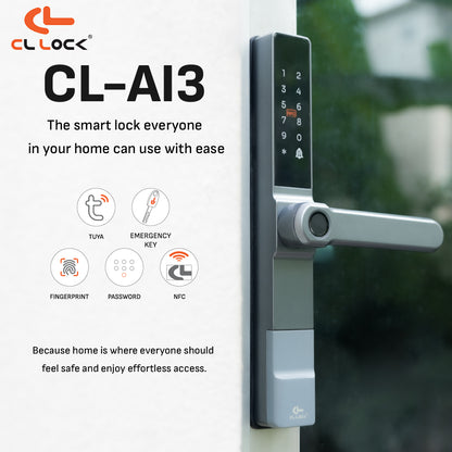 CL-AI3 | Wi-Fi Tuya App Aluminium digital door lock with 304 Stainless steel Lockcase For Sliding & Swing Doors Dustproof & Waterproof (IP67)