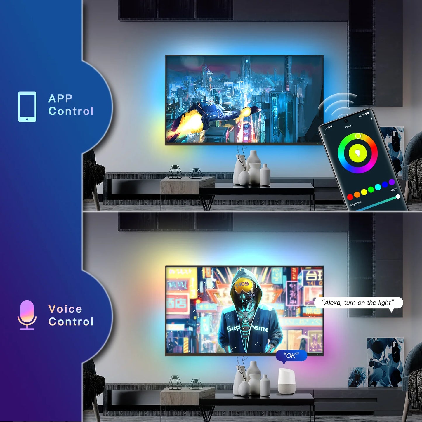 MOES Smart WiFi Ambient Lighting TV Backlight 4K HDMI 2.0 Sync Box LED Light Strip Music