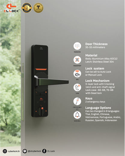 CL-M SERIES | Wi-Fi Tuya App Semi Auto Medium digital door lock with 304 Stainless steel Lockcase Dustproof & Waterproof (IP67)