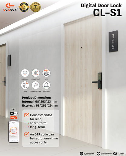 CL-S SERIES | Wi-Fi Tuya App Semi auto Small digital door lock with 304 Stainless steel Lockcase Dustproof & Waterproof (IP67)