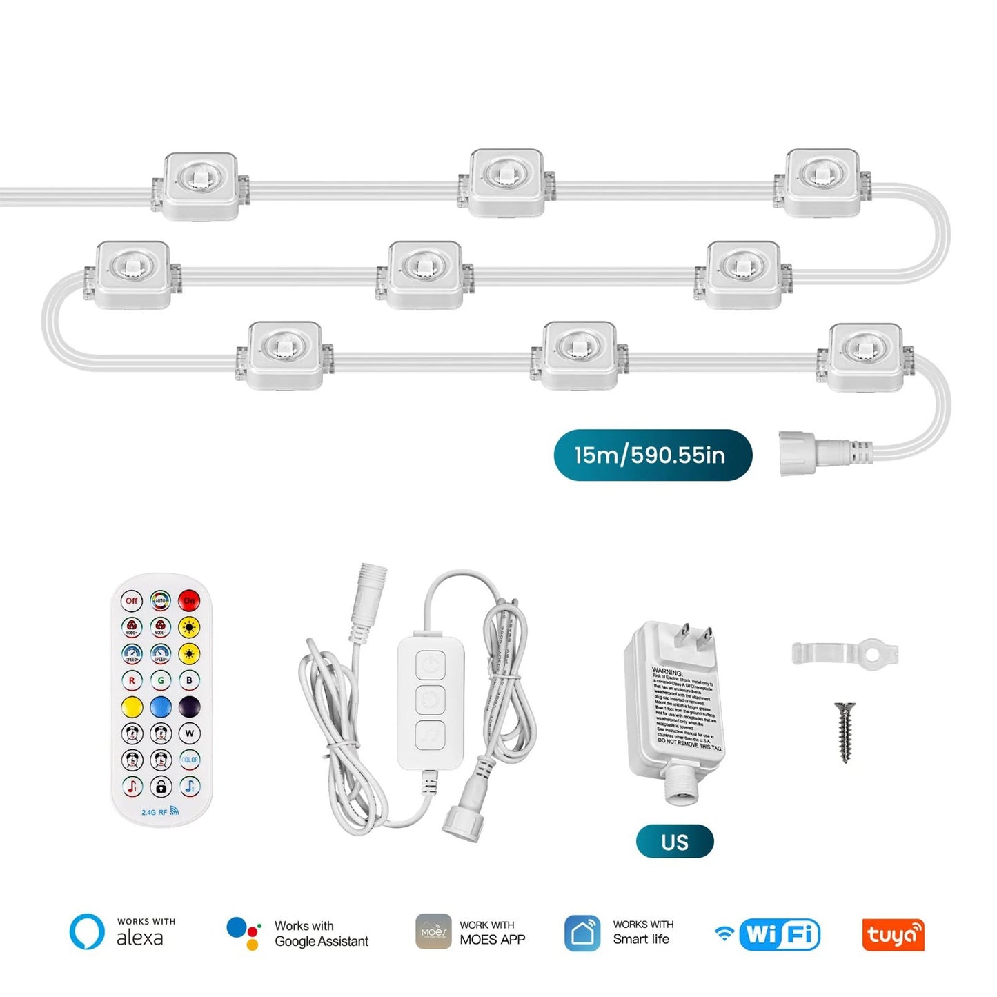 Moes Smart Eaves String Light 15M, RGB Outdoor LED Strip