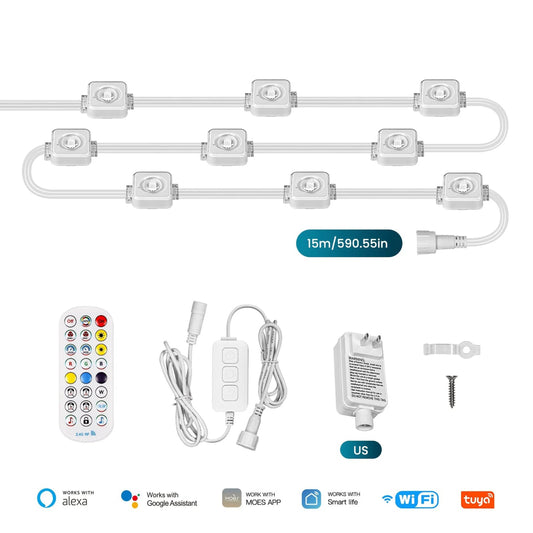 Moes Smart Eaves String Light 15M, RGB Outdoor LED Strip