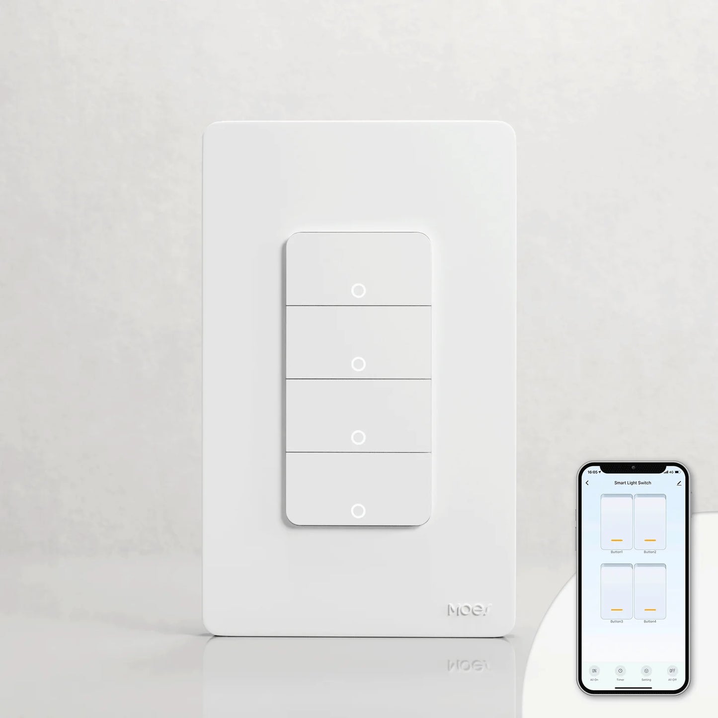 WiFi 4 Gang Smart Light Switch, Alexa Google APP Remote Light Switching